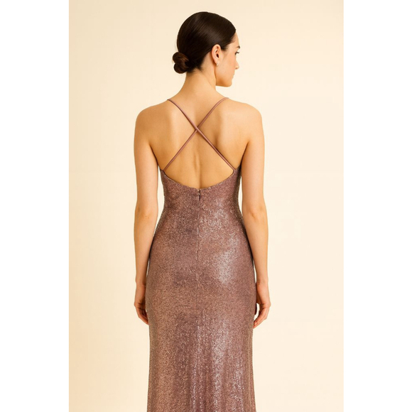 Betsy & Adam Pink Sequin Spaghetti Strap Dress Size 4 - Picture 2 of 6